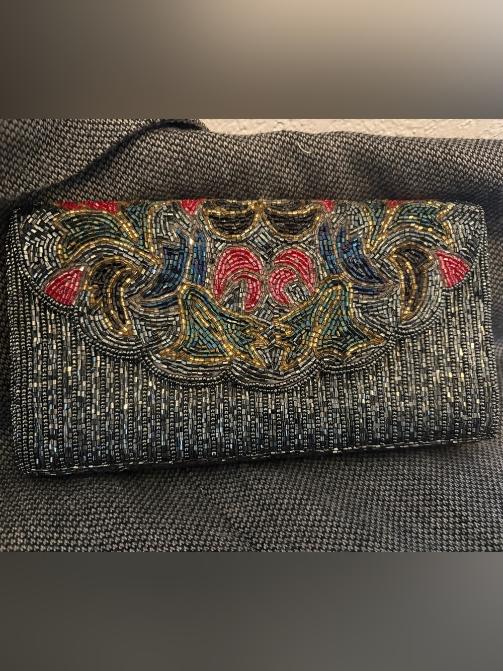 Vintage Beaded Multicolor Evening Clutch